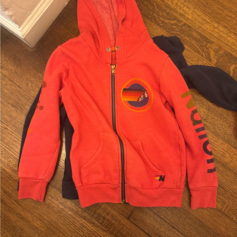 Kids Aviator Nation Red Zip Hoodie with Logo